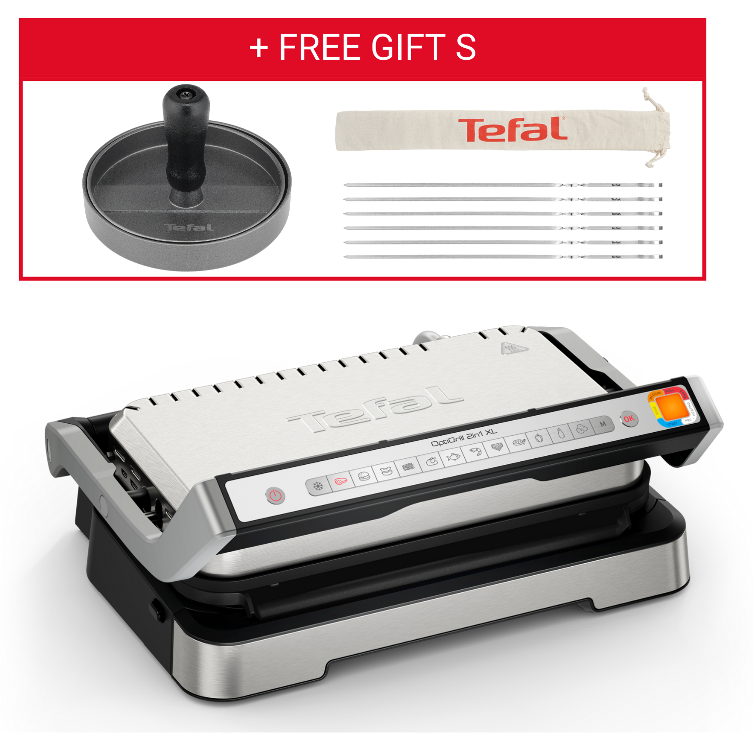  OptiGrill 2in1 XL | Automatic Programs | No Monitoring | GC78MD28 + Burger press & Skewers