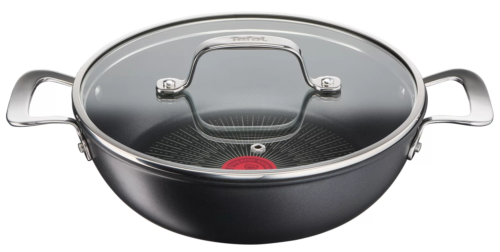 TEFAL Shallow Cooking Pot | G6 Unlimited 26 cm Shallowpot with Glass Lid | Non-Stick with Thermo-Signal | Aluminium | Black | Made in France | 2 Years Warranty | G2557102