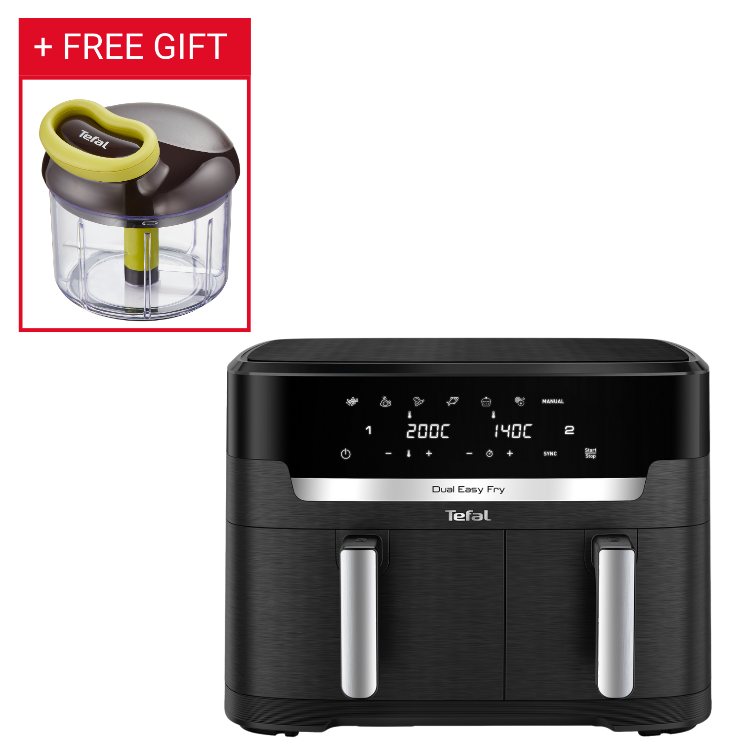 XXL Dual Easy Fry, Oil Less Fryer, 2700 W, Dual Basket , Big Capacity, EY9428G0 + manual chopper