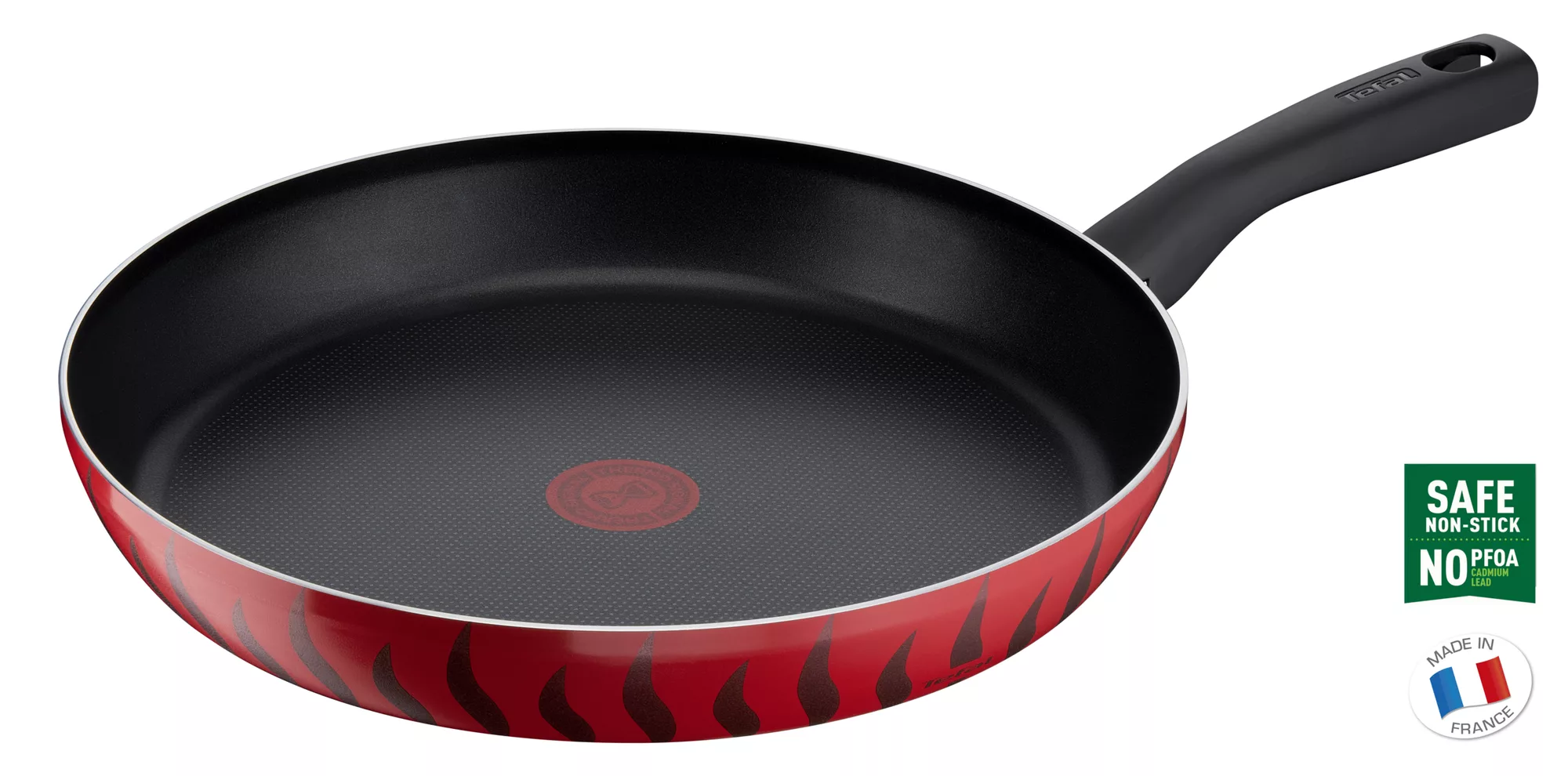 TEFAL Frypan 32 cm | Tempo Flame | Aluminium | Non stick coating | Thermo signal heat indicator | Diffusion base | Healthy safe cookware | Made in France | Red | 2 Years Warranty | C3040883