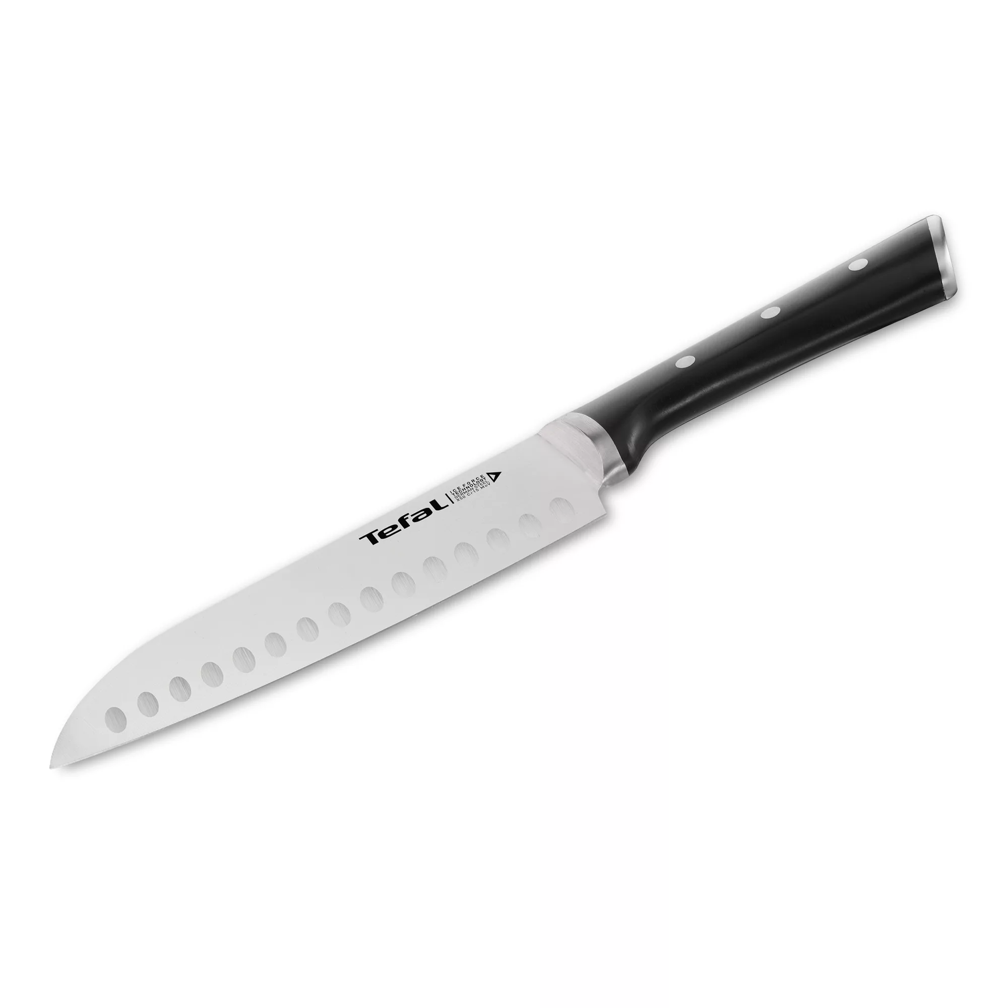 TEFAL Ice Force Santoku Knife | 18 Cm | Kitchen Knife | German Stainless Steel Blade | Long-Lasting Cutting Performance and Sharpness | Dishwasher safe | Silver/Black | 2 Years Warranty | K2320614