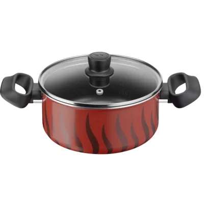 Cooking Pot, Tempo Flame 20 cm Non Stick Casserole With Lid, Red, Aluminium, 2 Years Warranty, C3044485