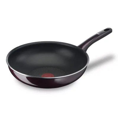 TEFAL Wok Pan | Resist Intense 28 cm Non-Stick Wok Frying Pan with Thermo Spot | Flame Protect Resistant | Ideal Shape | Easy Cleaning | Safe | Bordeaux Burgundy | 2 Years Warranty | D5221983