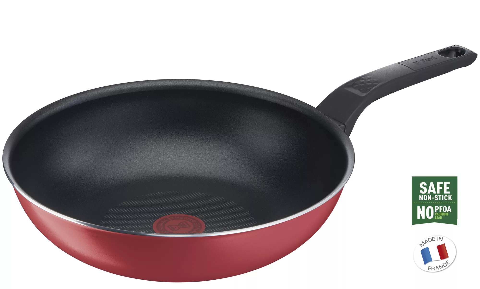 TEFAL Wok Pan 28 cm | Easy Clean | Aluminium | Non stick coating | Thermo signal heat indicator | Diffusion base | Healthy safe cookware | Made in France | Red | 2 Years Warranty | B5721953
