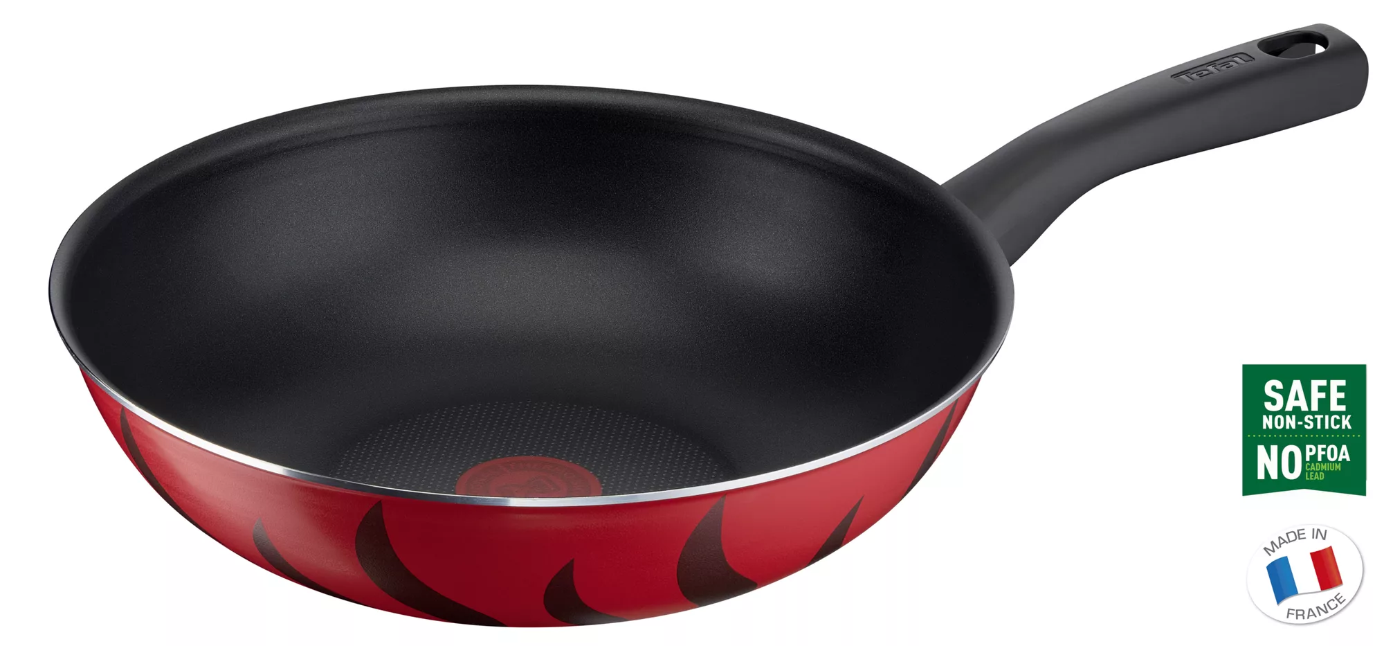 TEFAL Wok Pan 28 cm | Tempo Flame | Aluminium | 3.6 liters | Non stick coating | Thermo signal heat indicator | Diffusion base | Healthy and safe | Made in France | Red | 2 Years Warranty | C3041983