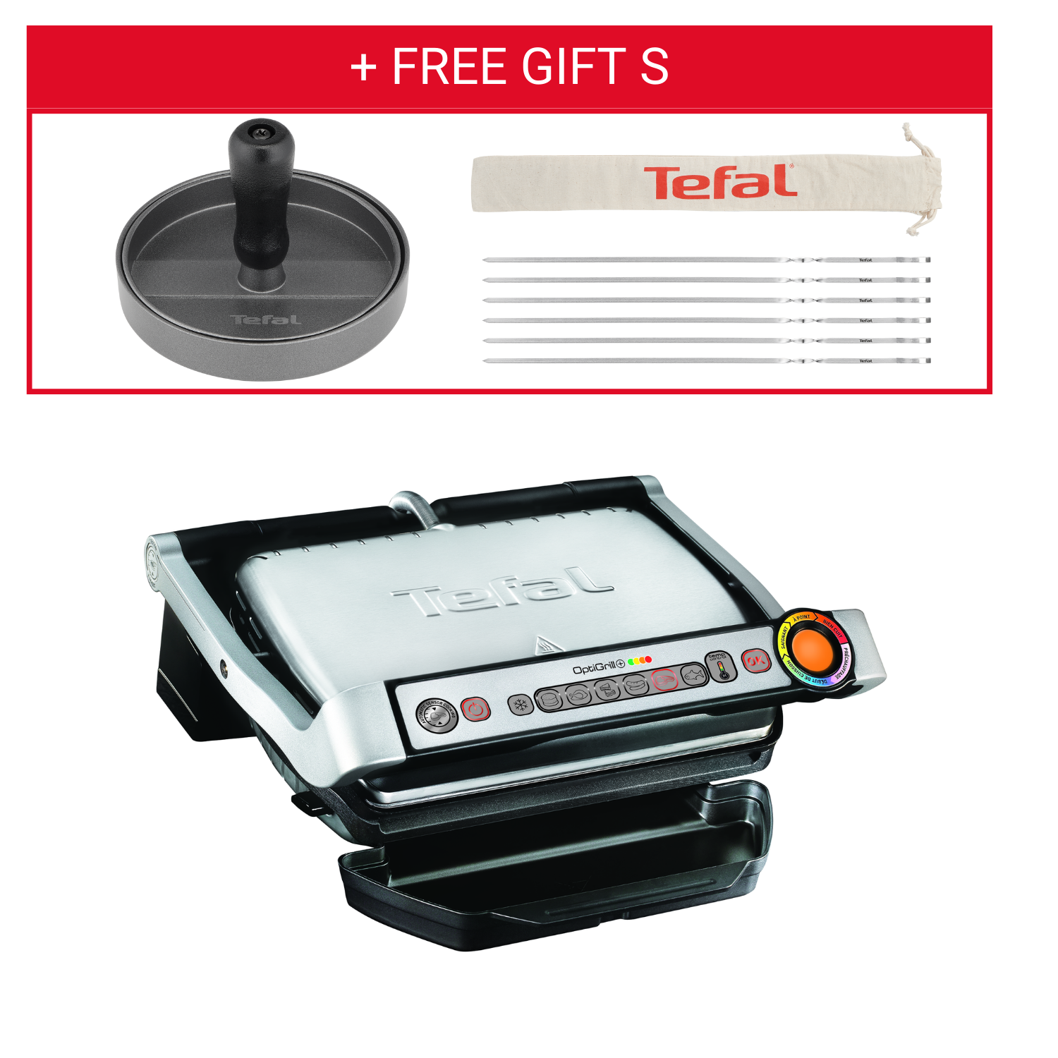  OPTIGRILL+ | 6 Automatic Programs + Manual Mode |GC712D28 + Burger press & Skewers