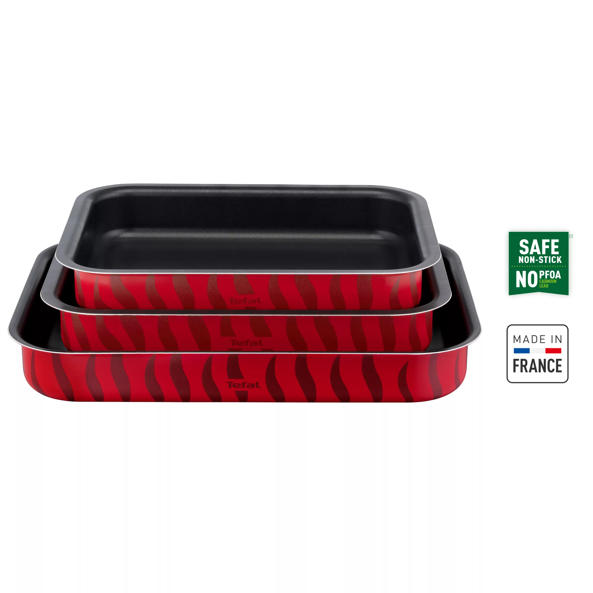 Tefal Les Sp&eacute;cialistes 3-Piece Set, Oven Dishes, 24x31cm 27x37cm 29x41cm,&nbsp;Non-Stick Coating, Aluminum, Heat Diffusion, Easy Cleaning, Red Bugatti, Made in France J5715582