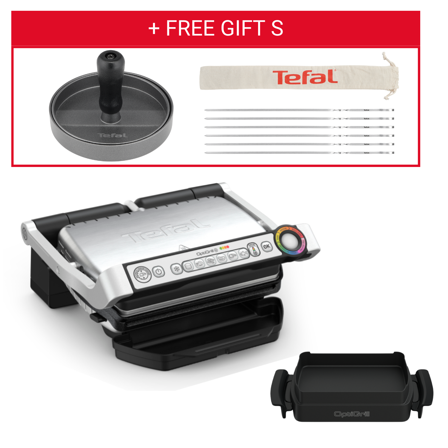  OPTIGRILL+ | 6 Automatic Programs + Manual Mode |GC715D28 + Burger press & Skewers