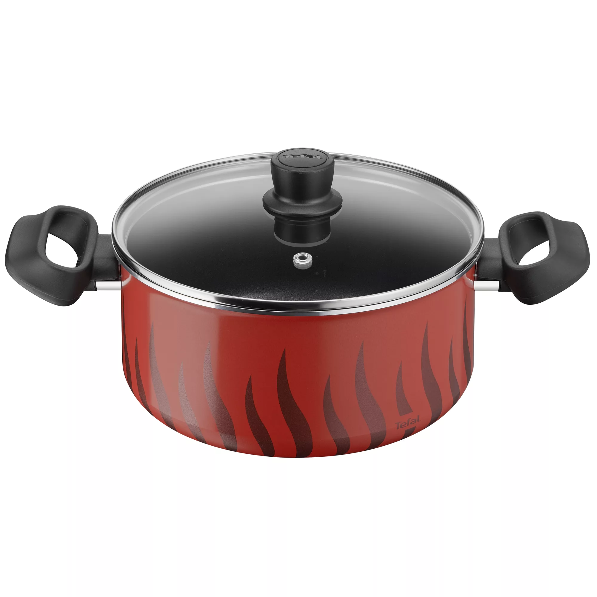 TEFAL Cooking Pot | Tempo Flame 22 cm Non Stick Casserole With Lid | Red | Aluminium | 2 Years Warranty | C3044585
