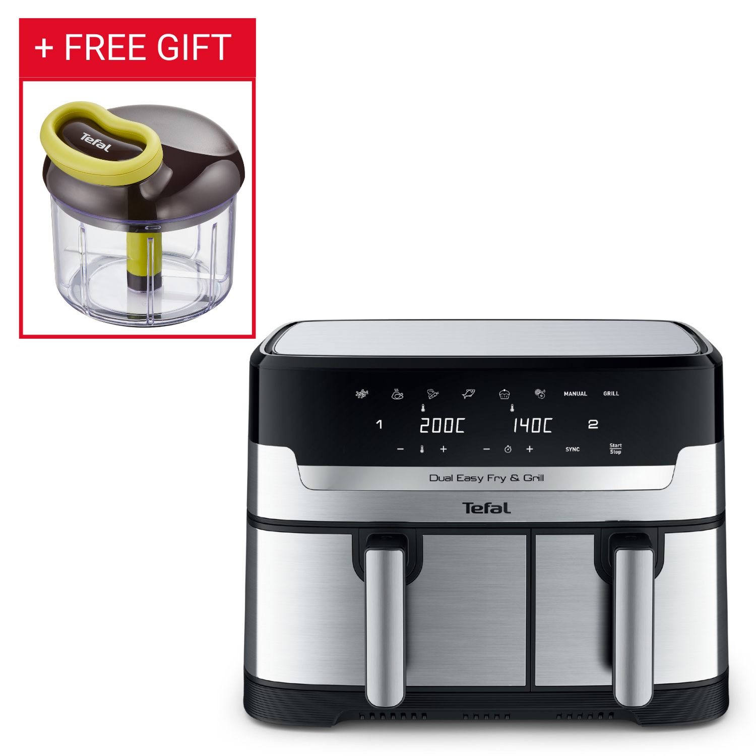 Dual Easy Fry & Grill, Oil Less Fryer, 2700 W, Dual Basket , Big Capacity, EY905D28 + Manual Chopper