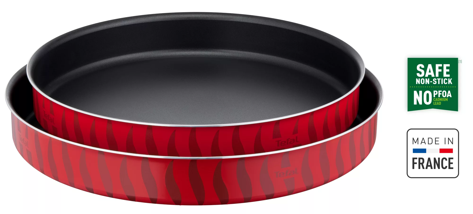 Tefal Les Sp&eacute;cialistes, 2-Piece Set, Kebbe Dishes, 34/38 cm, Non-Stick Coating, Aluminum, Heat Diffusion, Easy Cleaning, Red Bugatti, Made in France J5716883