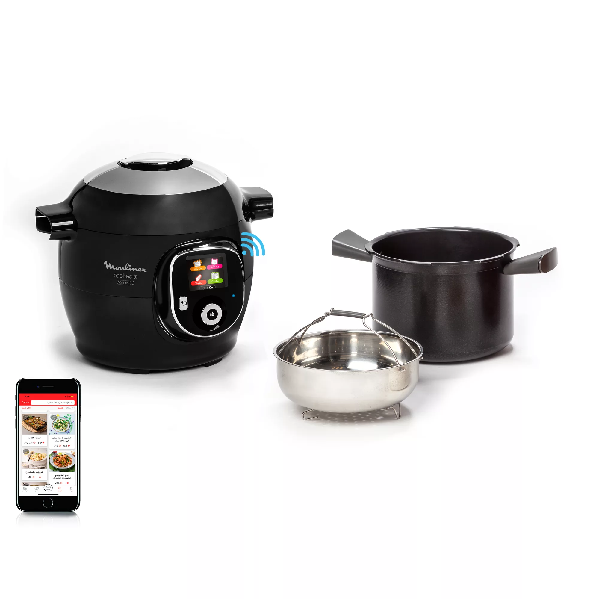 Moulinex Cookeo + Connect Multicooker, 100 Built-In Recipes, Bluetooth Compatibility, Dedicated App, 6 Cooking Modes, Pressure Cook, Steam, Brown, Simmer, Slow Cook, Reheat, 6 L Capacity CE857827
