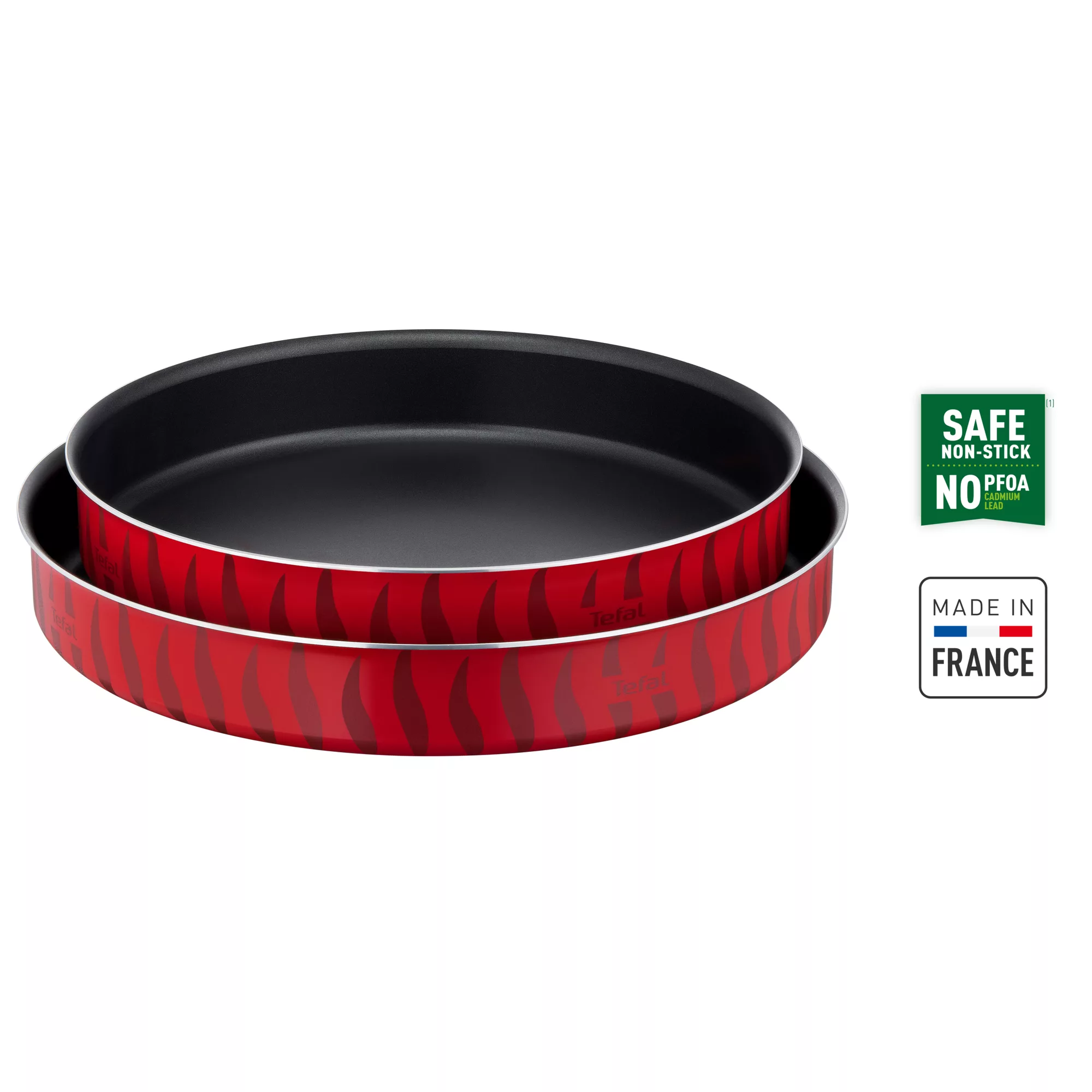Tefal Les Sp&eacute;cialistes, 2-Piece Set, Kebbe Dishes,&nbsp;30/34 cm, Non-Stick Coating, Aluminum, Heat Diffusion, Easy Cleaning, Red Bugatti, Made in France J5716783