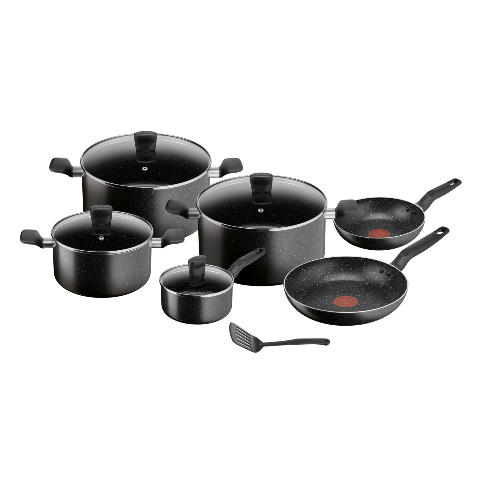 Dark Stone 11 pc set stewpots 22/24/28 cm, saucepan 16 cm, frypans 20/28 cm, slotted spatula, B491BS85