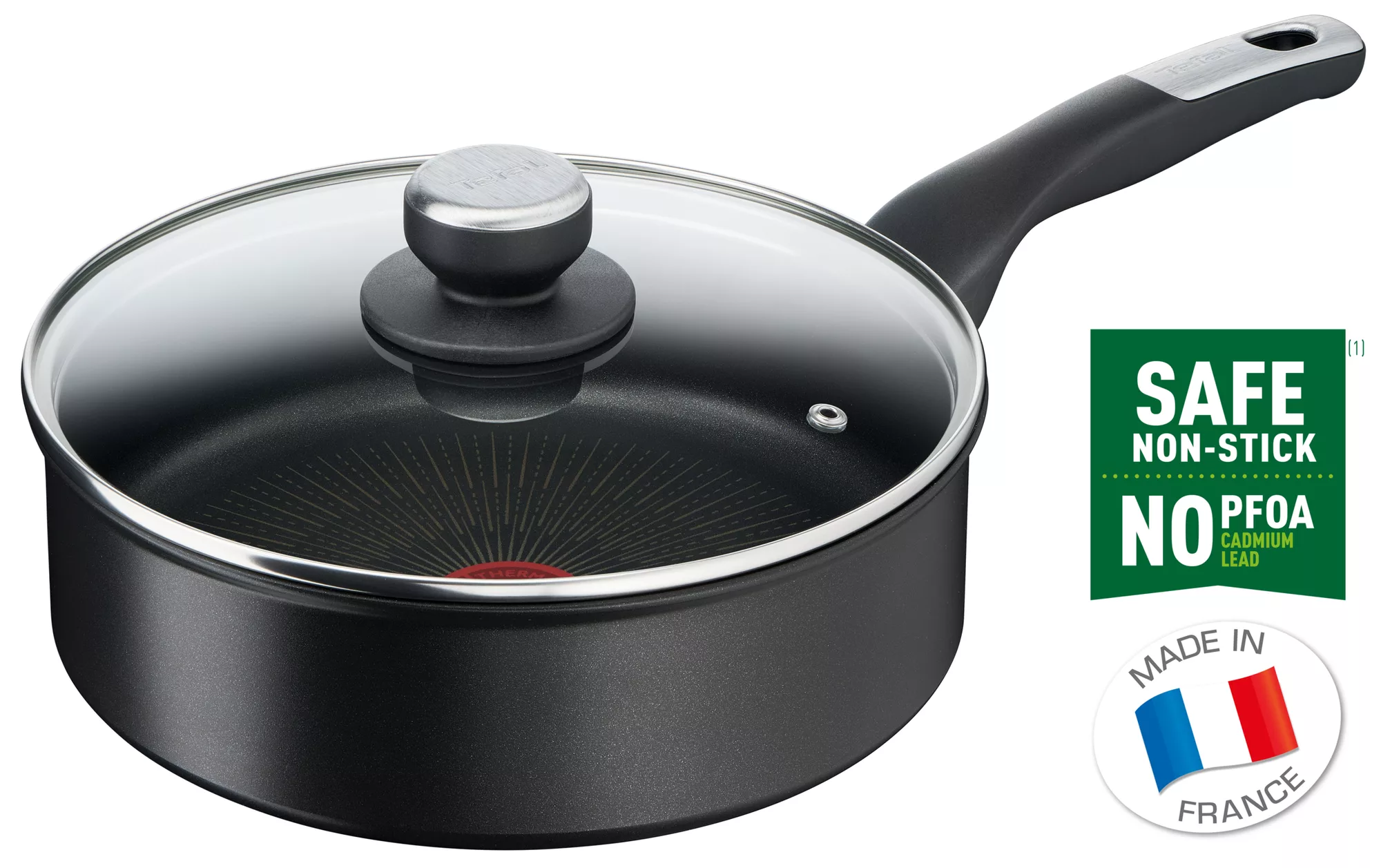 TEFAL Sautepan | UNLIMITED Sautepan 24 cm + Lid | Scratch resistance | 100% safe non stick coating | Thermo signal™ | Perfect searing | Made in France | Induction | 2 Years Warranty | G2553202