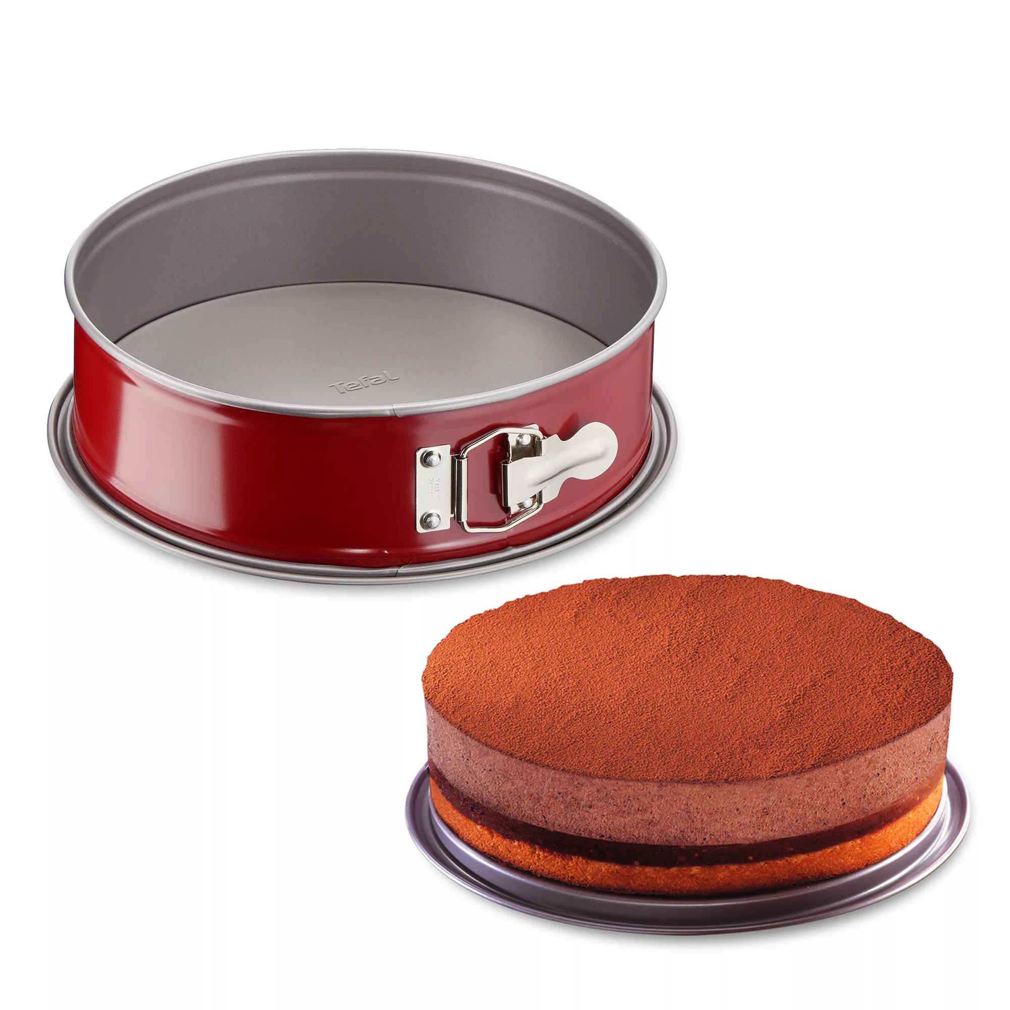 TEFAL Baking Mold | Delibake Springform Cake Tin 25 cm | Red | High-Quality Carbon Steel Bakeware | Easy to Clean | 2 Years Warranty | J1641314