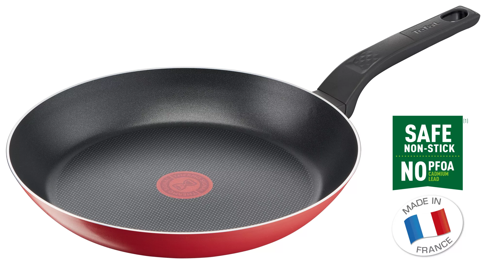 TEFAL Frypan 26 cm | Easy Clean | Aluminium | Non stick coating | Thermo signal heat indicator | Diffusion base | Healthy safe cookware | Made in France | Red | 2 Years Warranty | B5720553