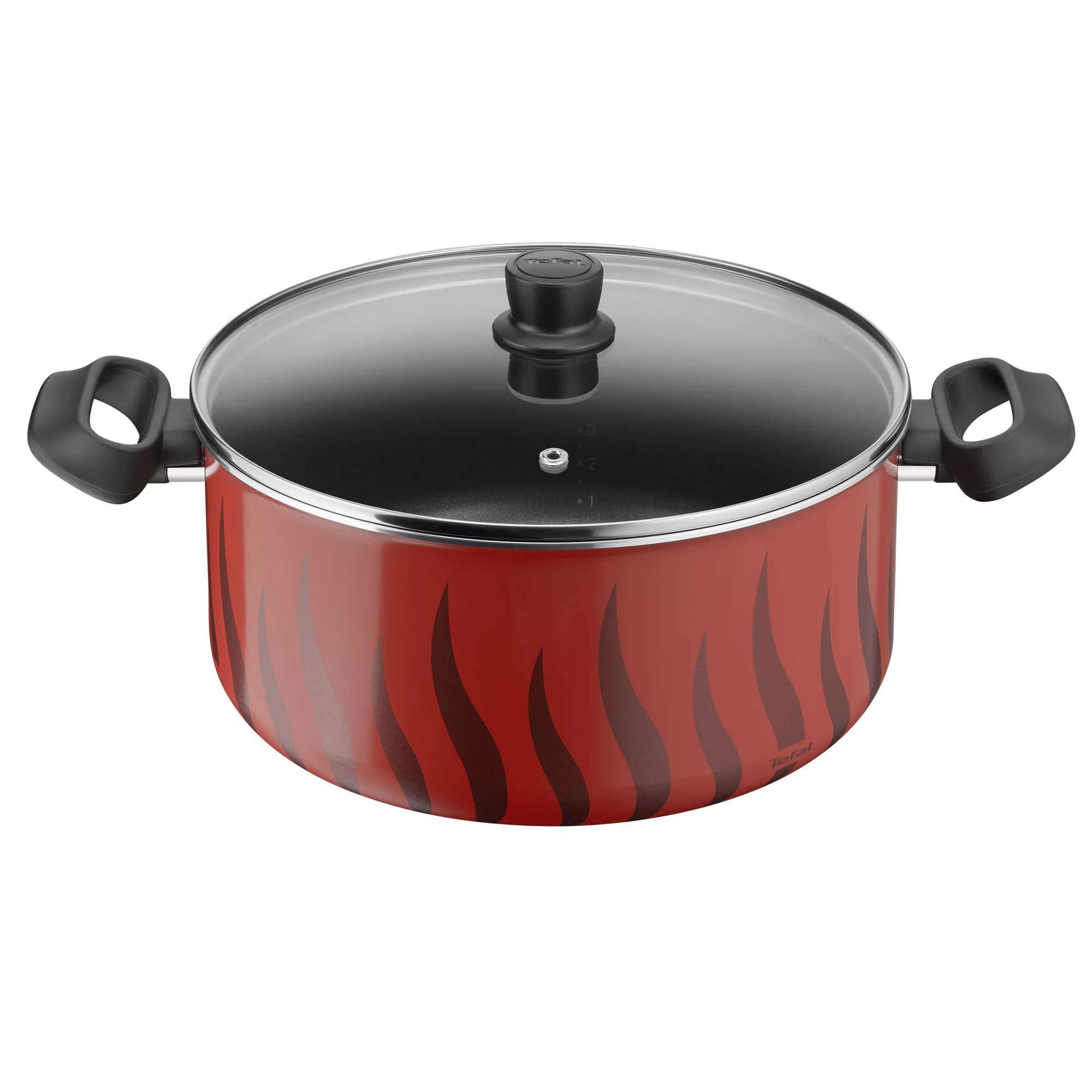 Cooking Pot, Tempo Flame 28 cm Non Stick Casserole With Lid, Red, Aluminium, 2 Years Warranty, C3045385