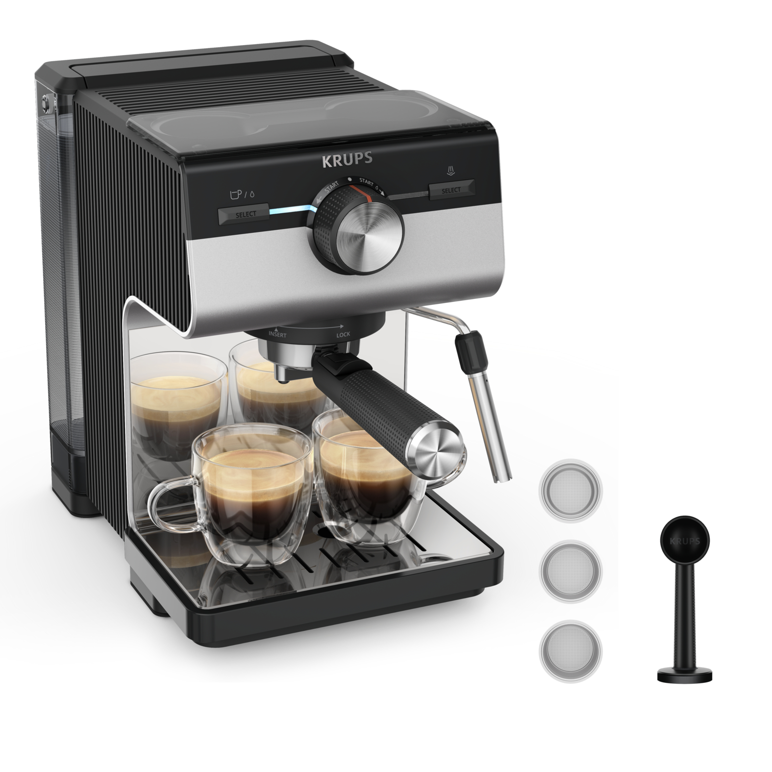 Virtuoso + Pump Espresso Machine, Sleek Compact Design, Auto Flow-Stop, Espresso and Cappuccino Maker, XP444CM0
