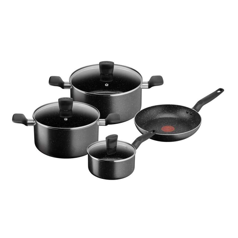 Dark Stone 7 pc set Non-stick Cookware, Safe coating, Heat indicator, Glass lid, B491S785
